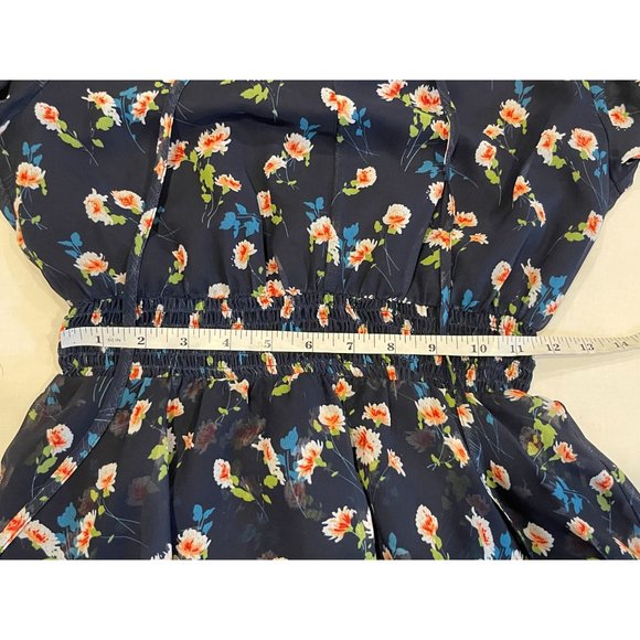 Allegra K Women Floral Chiffon Mini Dress Smocked Waist Ruffle Layers Blue SZ XS - Picture 7 of 10